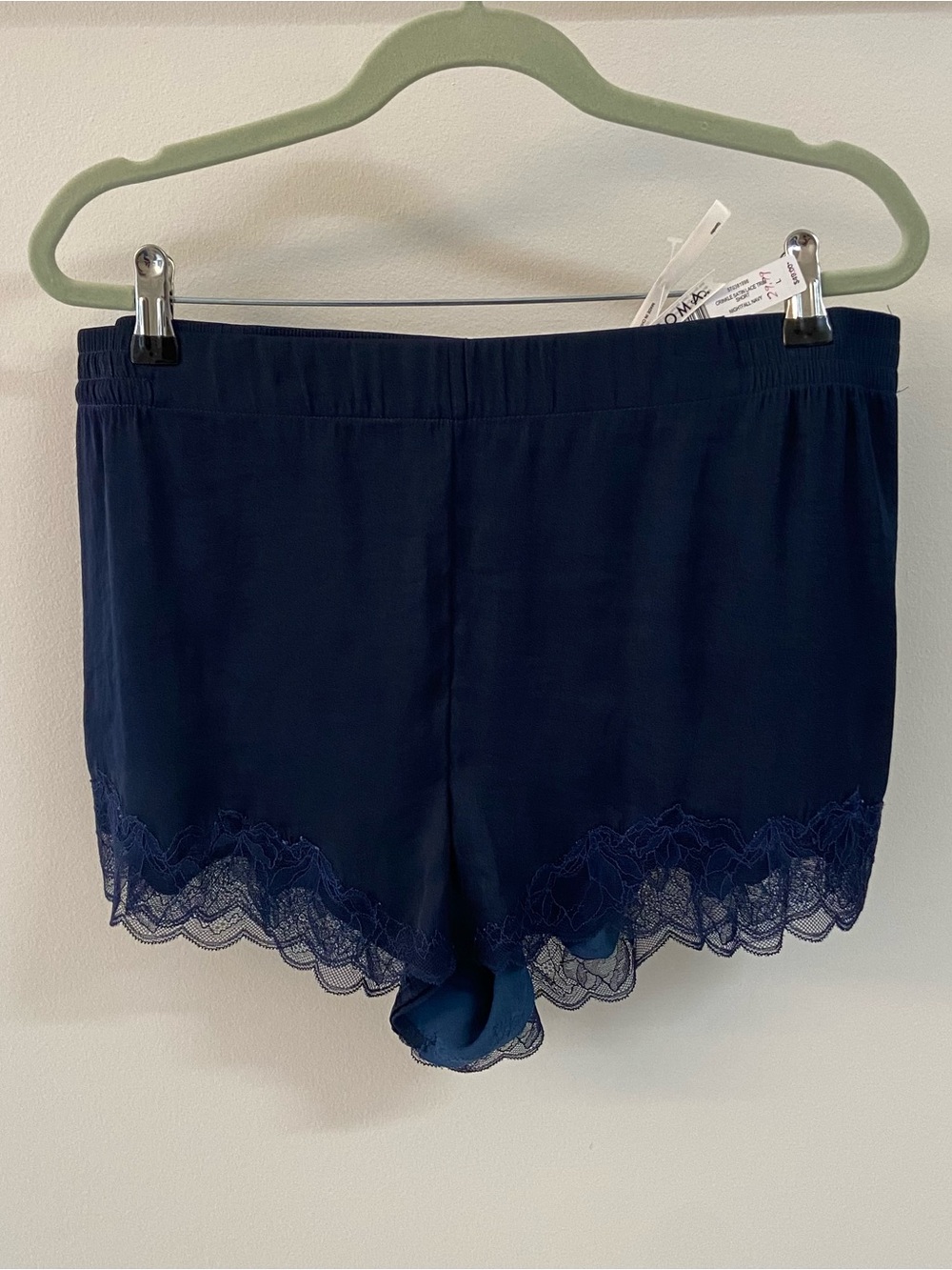 Soma NWT crinkle satin lace trim pajama shorts in Navy, L
